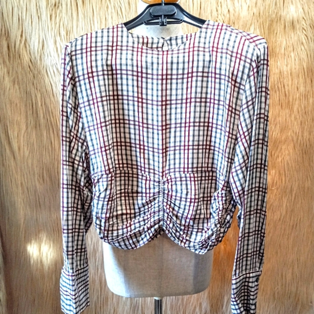ZARA Long Sleeve Ruched Cropped Blouse